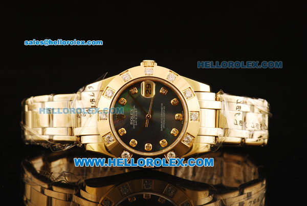 Rolex Datejust Automatic Movement Full Gold with Black MOP Dial and Diamond Bezel-ETA Coating Case - Click Image to Close